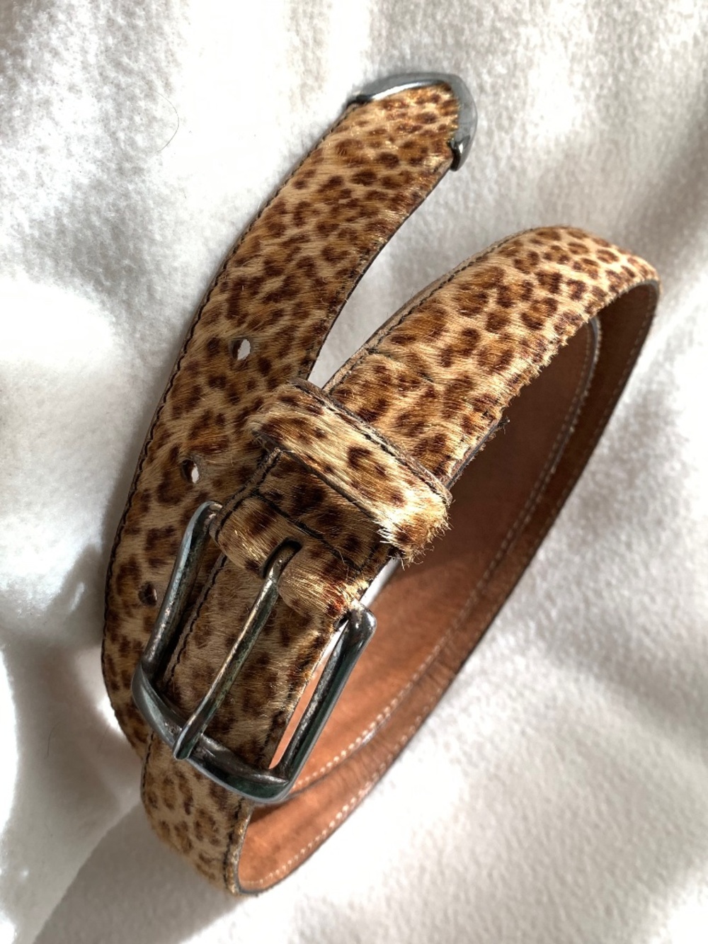 Another Line Vintage Leopard Pattern Leather Belt